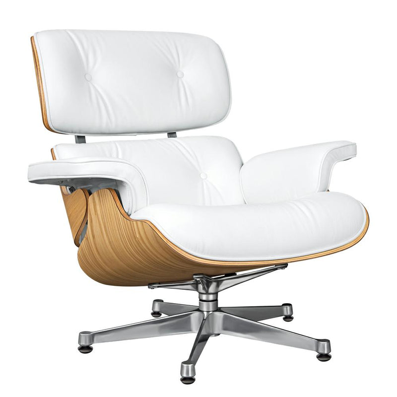 Premium Wooden Leather Swivel Lounge Chair Ottoman Set W/ Silver Base