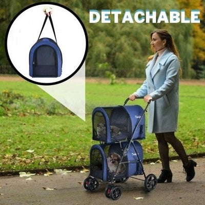 Detachable 4-in-1 Double Pet Stroller with Travel Carriage Bag - Avionnti
