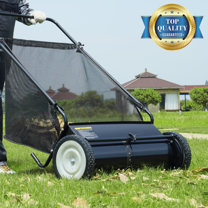 Heavy-Duty Push Lawn Yard Leaf Sweeper With Mesh Collection Bag - Avionnti