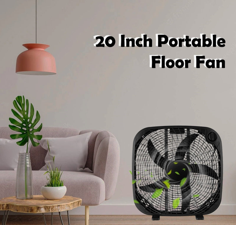Premium 20 In Box Fan Portable Floor Fan W/ 3 Speed Settings - Avionnti