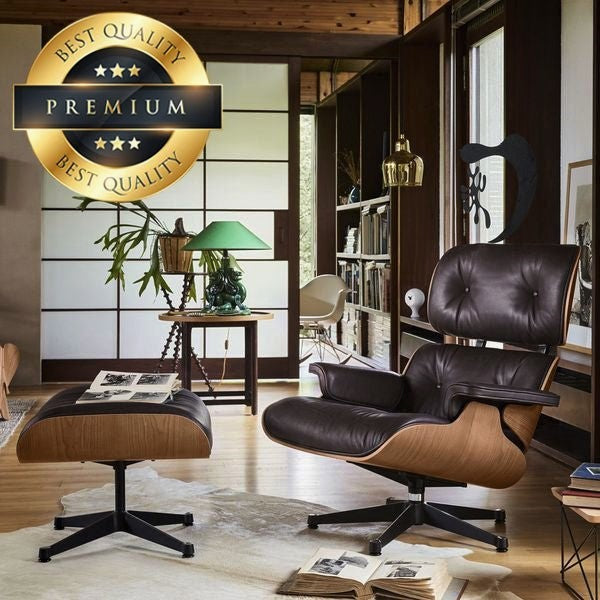 Premium Wooden Ergonomic Leather Swivel Lounge Chair With Ottoman - Avionnti
