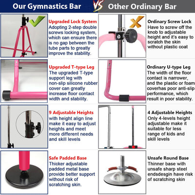 Advanced Solid Foldable Gymnastics Training Bar W/ 9 Adjustable Height - Avionnti