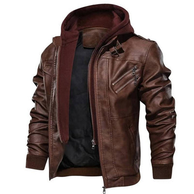 Anarchist Removable Hood Leather Jacket For Men - Avionnti