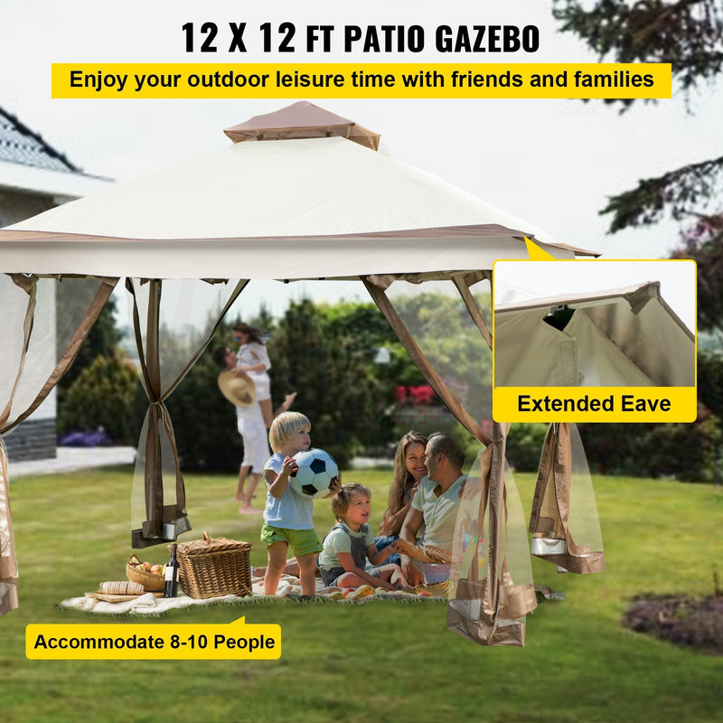 Best 12ft Outdoor Gazebo Canopy Pop-Up Tent With Mesh Mosquito Net - Avionnti