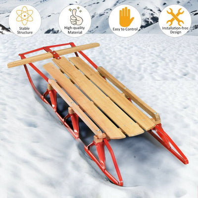 Best 54 Inch Children Wooden Winter Snow Sled With Steering Bar - Avionnti