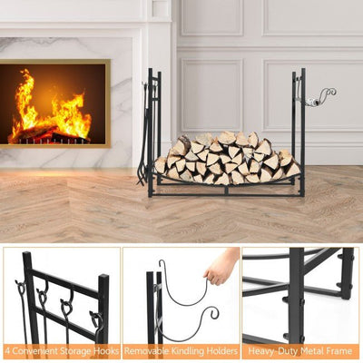 BEST Firewood Rack With Tool Set Kindling Holders For Indoor & Outdoor - Avionnti