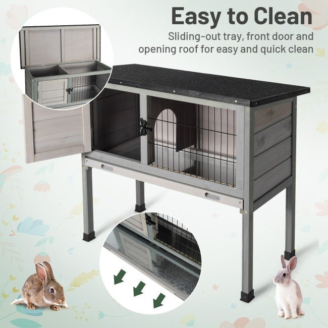 Best Outdoor Indoor Elevated Wooden Rabbit Hutch With Removable Tray - Avionnti