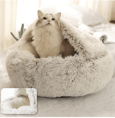Cozy Round Fluffy Cat Bed - Self Warming Cat Sleeping Bed - Avionnti