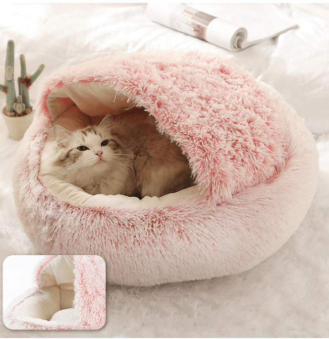 Cozy Round Fluffy Cat Bed - Self Warming Cat Sleeping Bed - Avionnti