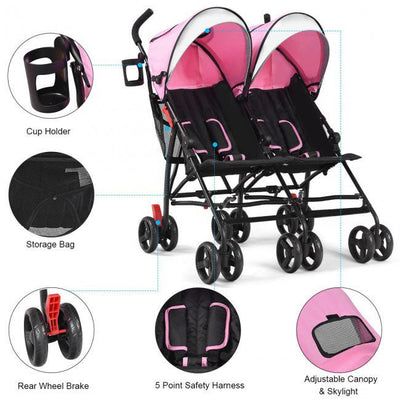 Deluxe 2022 Foldable Twins Baby Double Stroller with Canopy - Avionnti