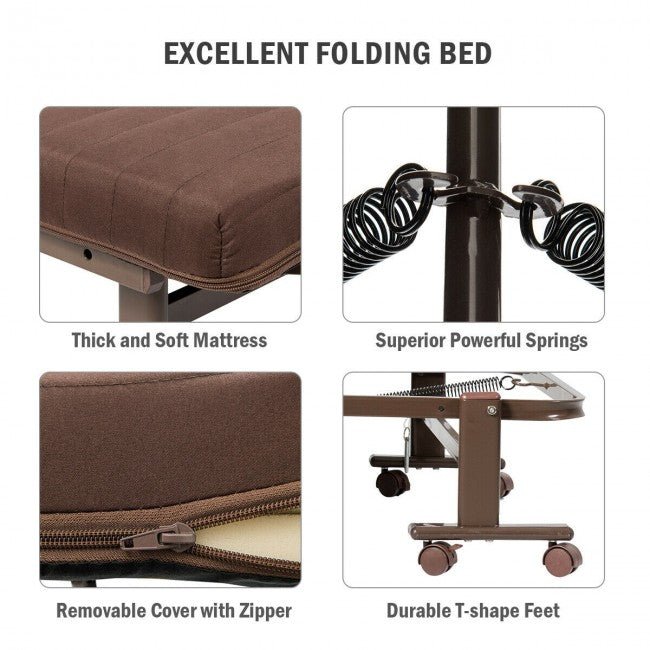 Deluxe Folding Adjustable Rollaway Bed Frame With Mattress and Wheels - Avionnti