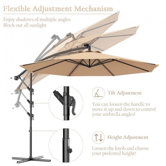 Extra Large 10ft Outdoor Patio Cantilever Umbrella With Solar Lights - Avionnti
