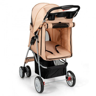 Foldable 4-Wheel Breathable Pet Stroller with Storage Basket - Avionnti