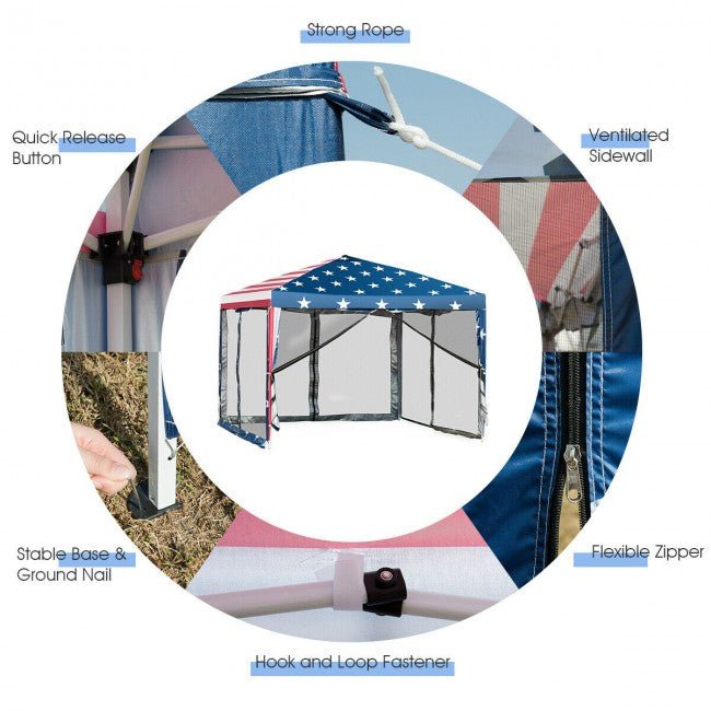 Heavy-Duty 10ft Easy Pop-Up Gazebo Canopy Tent With Mesh Walls - Avionnti
