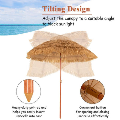 Heavy-Duty 6.5FT Thatch Tiki Beach Umbrella With Adjustable Tilt - Avionnti