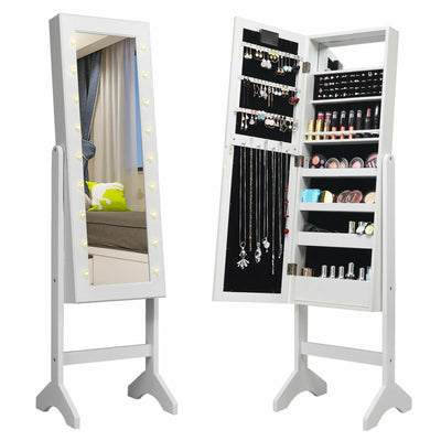 Hollywood Vanity Mirrored Jewelry Armoire Standing Lighted Cabinet - Avionnti