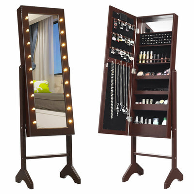 Hollywood Vanity Mirrored Jewelry Armoire Standing Lighted Cabinet - Avionnti