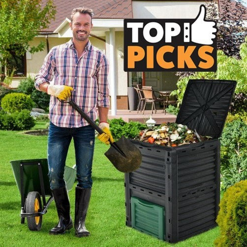 Huge 80-Gallon Outdoor Compost Tumbler Bin with Fully Opened Lid - Avionnti