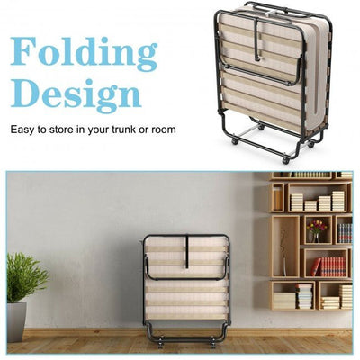 Luxury Rollaway Folding Bed W/ Memory Foam Mattress Metal Bed Sleeper - Avionnti