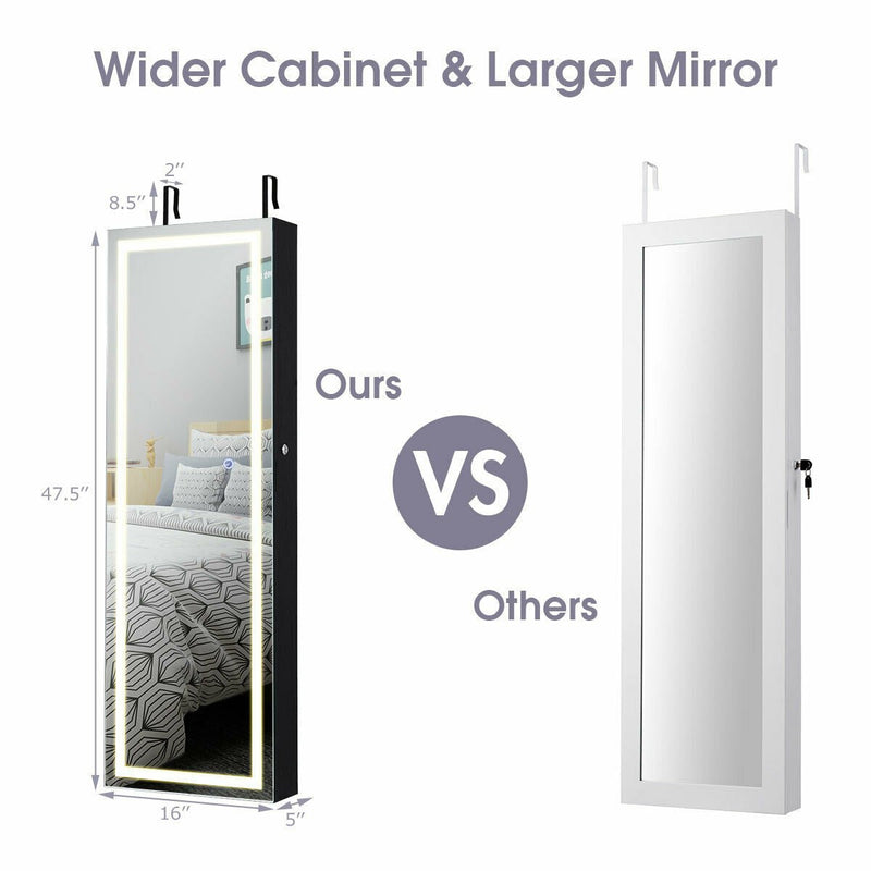 Luxury Vanity LED Mirror Jewelry Armoire Wall And Door Mounted Cabinet - Avionnti