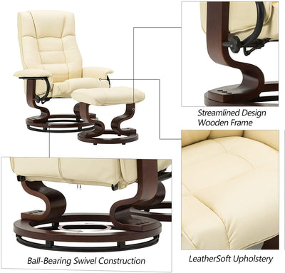 Modern Ergonomic Leather Recliner Rocker Swivel Chair With Ottoman - Avionnti
