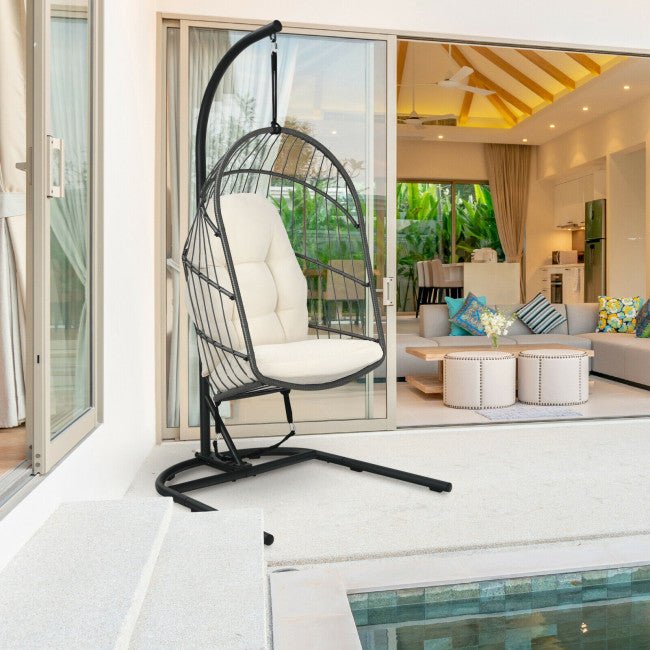 Modern Hanging Egg Chair Hanging Wicker Chair W/ Stand & Cushion - Avionnti