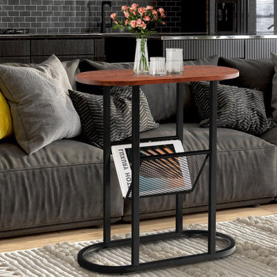 Modern Two Tier End Table For Living Room & Bedroom W/ Steel Leg - Avionnti