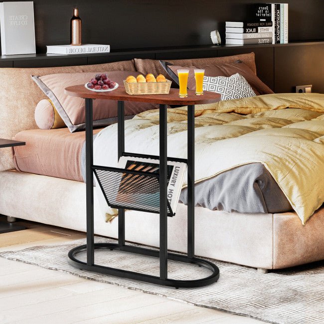 Modern Two Tier End Table For Living Room & Bedroom W/ Steel Leg - Avionnti