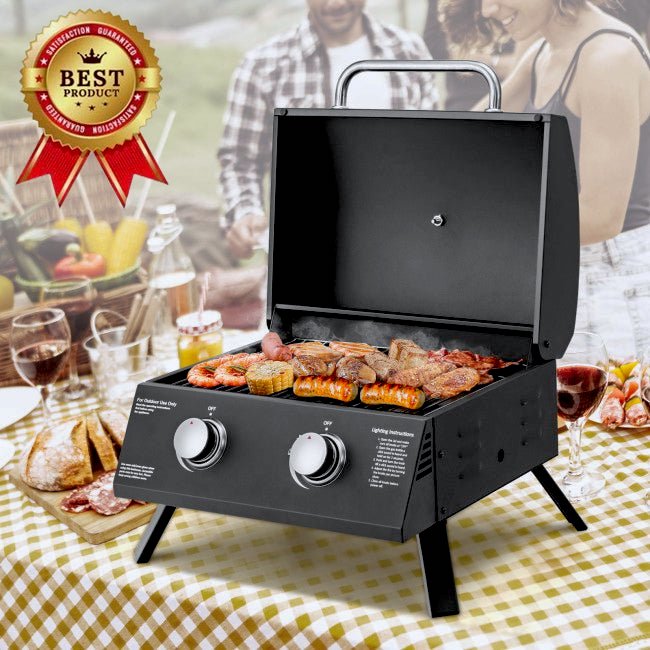 Outdoor Portable Propane Gas Grill 2-Burner 20000 BTU With Thermometer - Avionnti