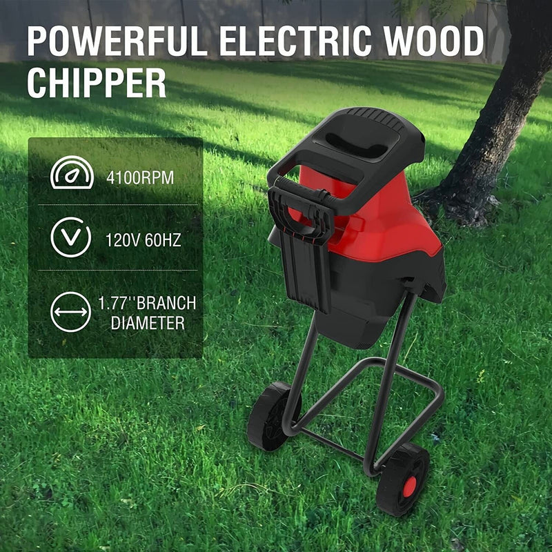 Powerful 15 AMP Electric Garden Wood Chipper Shredder With Wheels - Avionnti