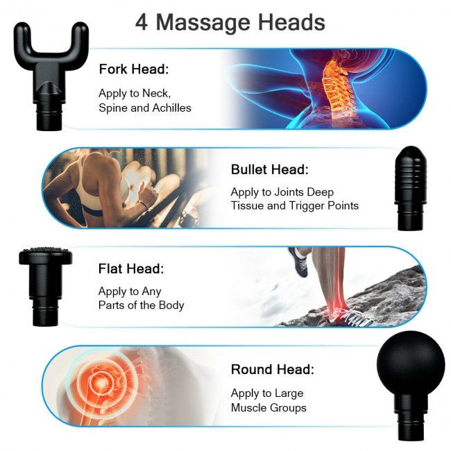 Powerful Rechargeable Deep Muscle Massager Gun With 4 Massage Heads - Avionnti