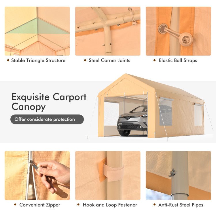 Premium 10x20ft Steel Portable Carport Canopy With Removable Sidewalls - Avionnti