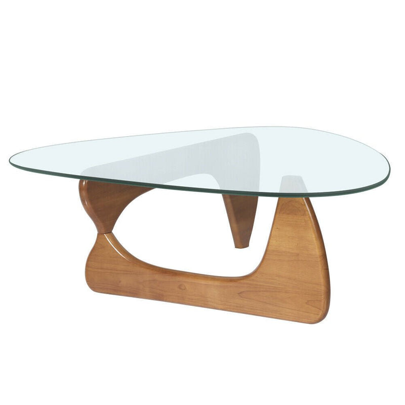 Premium 12mm Noguchi-Style Glass Triangle Coffee Table With Wood Stand - Avionnti