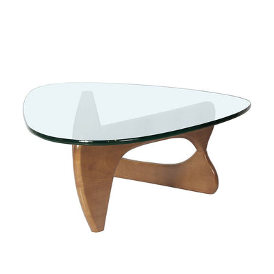 Premium 12mm Noguchi-Style Glass Triangle Coffee Table With Wood Stand - Avionnti