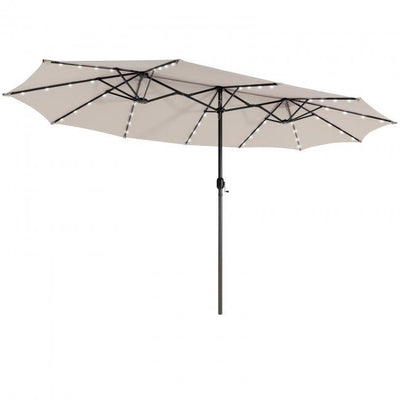 Premium 15ft Outdoor Patio Twin Umbrella with 48 Solar Lights - Avionnti