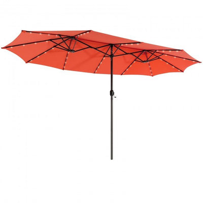Premium 15ft Outdoor Patio Twin Umbrella with 48 Solar Lights - Avionnti