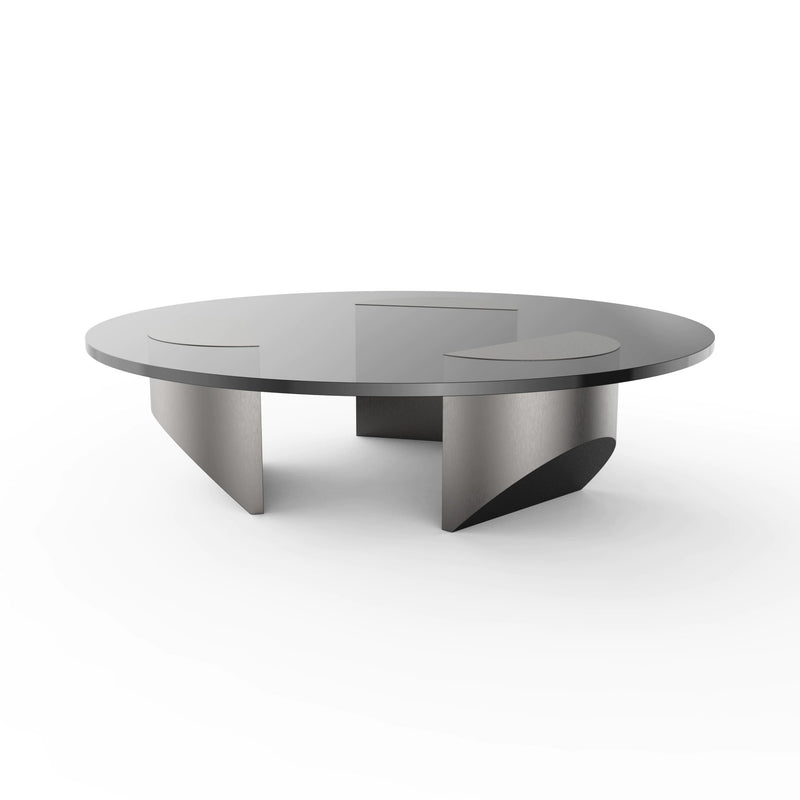 Premium 19mm Minotti Wedge Round Glass Coffee Table With Steel Legs - Avionnti