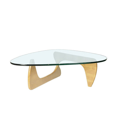 Premium 19mm Noguchi-Style Glass Triangle Coffee Table With Wood Stand - Avionnti
