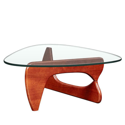 Premium 19mm Noguchi-Style Glass Triangle Coffee Table With Wood Stand - Avionnti