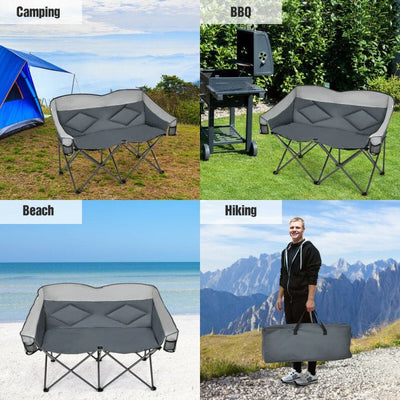 Premium 2-Seater Padded Folding Camping Chair With Carrying Bag - Avionnti