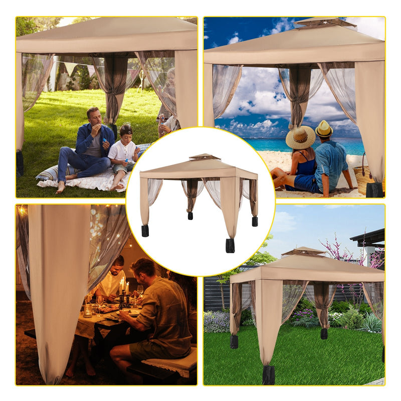 Premium 2-Tier Patio Gazebo Canopy Tent With Netting And Lights - Avionnti