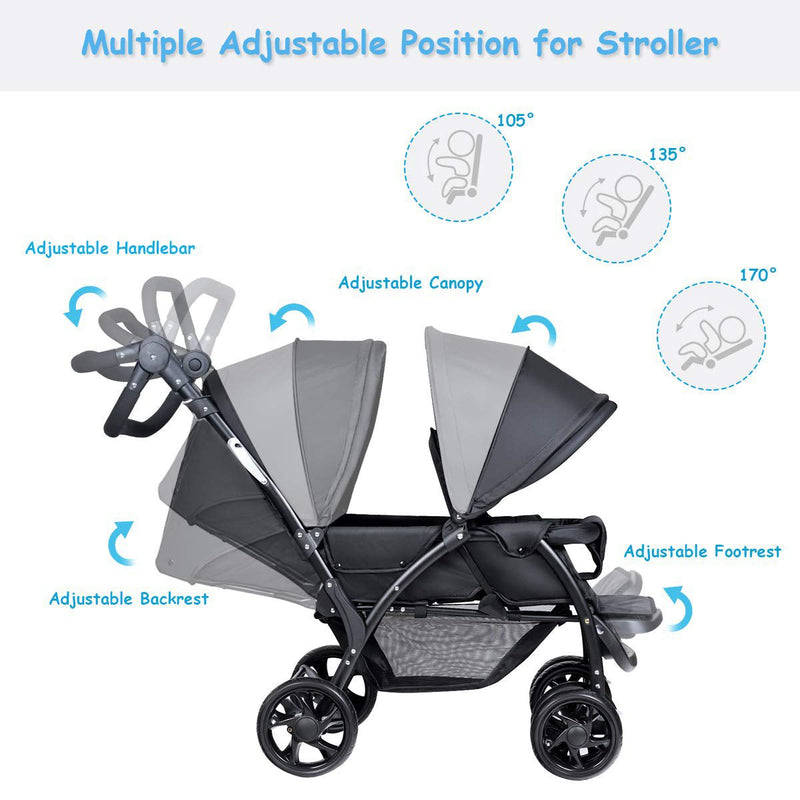 Premium 2022 Foldable Twins Baby Double Stroller with 360 Wheels - Avionnti
