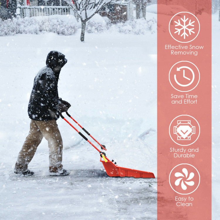 Premium 26-Inch Folding Snow Pusher Scoop Shovel W/ Wheels and Handle - Avionnti