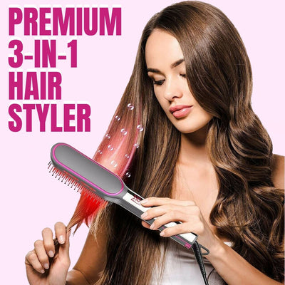 Premium 3-In-1 Hair Straightener Ionic Hot Air Brush With 360 Cord - Avionnti