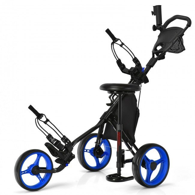 PREMIUM 3-Wheel Golf Push Cart W/ Seat Scoreboard & Adjustable Handle - Avionnti
