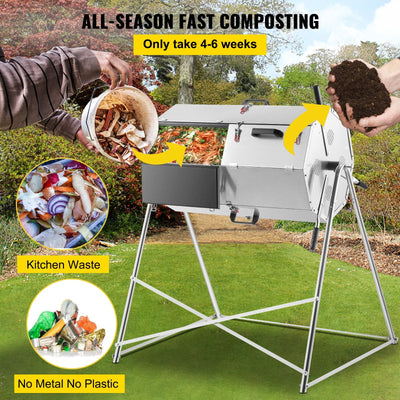 Premium 33 Gallon Steel Outdoor Compost Tumbler Bin With Dual-Chamber - Avionnti