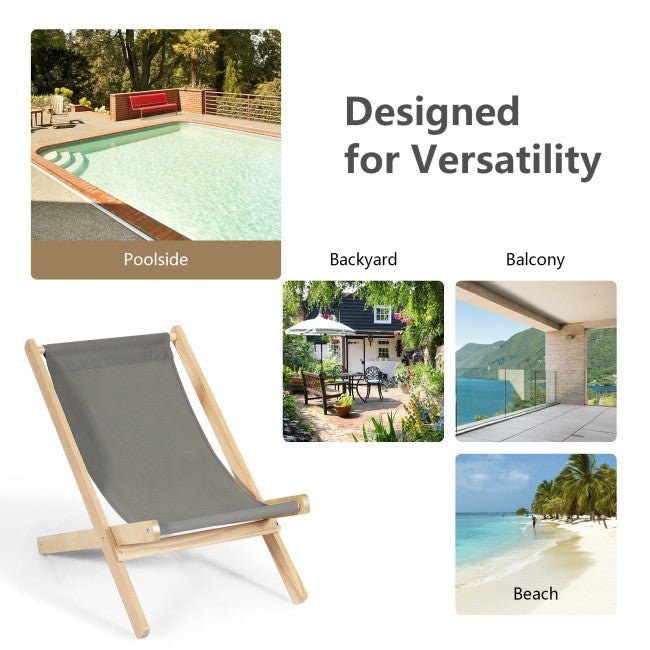 Premium Adjustable & Foldable Wood Beach Sling Chair W/ Cushion - Avionnti