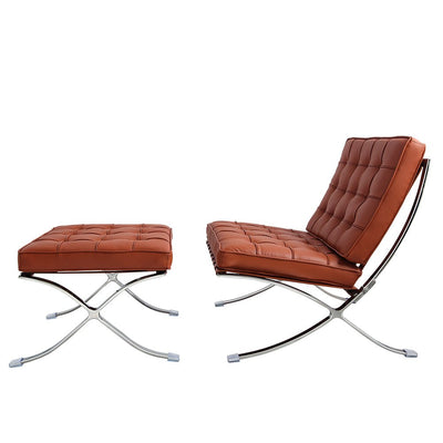 Premium Barcelona Genuine Leather Lounge Chair With Ottoman Footrest - Avionnti