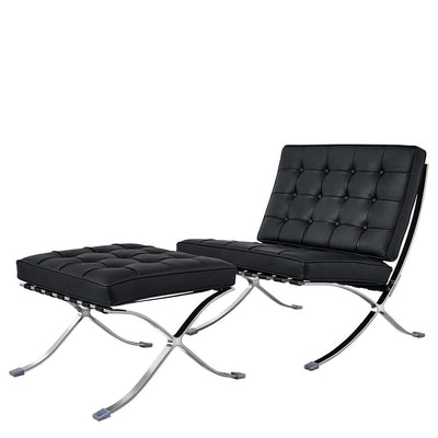 Premium Barcelona Genuine Leather Lounge Chair With Ottoman Footrest - Avionnti