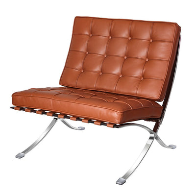 Premium Barcelona Genuine Leather Lounge Chair With Steel Frame - Avionnti